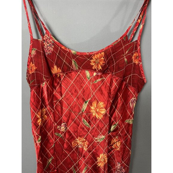 Vintage 90s Victoria's Secret L Red Floral Print 100% Silk Chemise Slip Dress - Picture 2 of 6